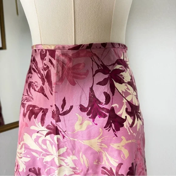 VTG 90s INC Silk Floral Midi Skirt 8P Fairycore Cottagecore Pink Coquette Mesh - Picture 4 of 7